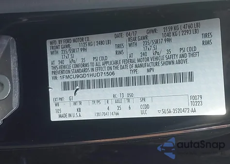 2017 Ford Escape Se from USA, damaged, VIN 1FMCU9GD1HUD71506